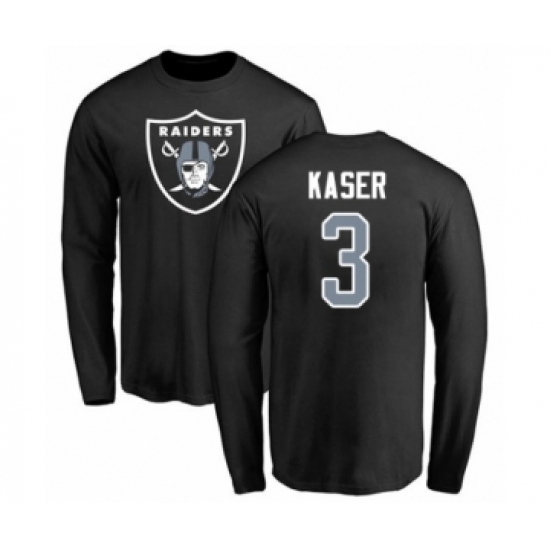 Football Oakland Raiders #3 Drew Kaser Black Name & Number Logo Long Sleeve T-Shirt - ujerseystore