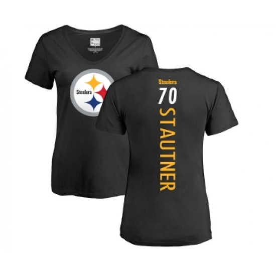 Football Women's Pittsburgh Steelers #70 Ernie Stautner Black Backer Slim Fit T-Shirt - ujerseystore