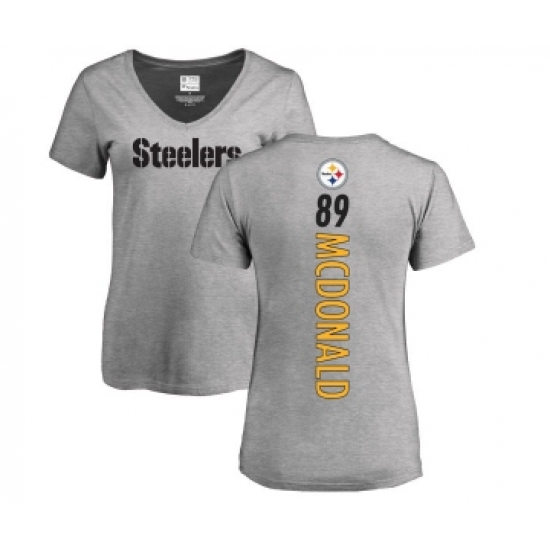 Football Women's Pittsburgh Steelers #89 Vance McDonald Ash Backer V-Neck T-Shirt - ujerseystore