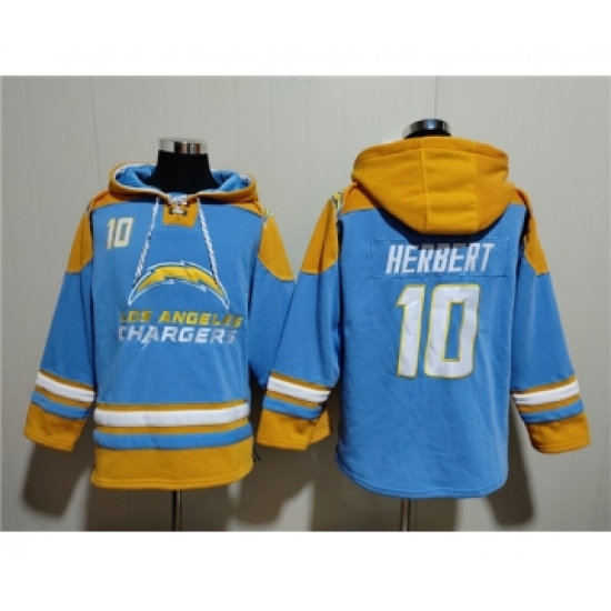 Men's Los Angeles Chargers #10 Justin Herbert Blue Ageless Must-Have Lace-Up Pullover Hoodie - ujerseystore