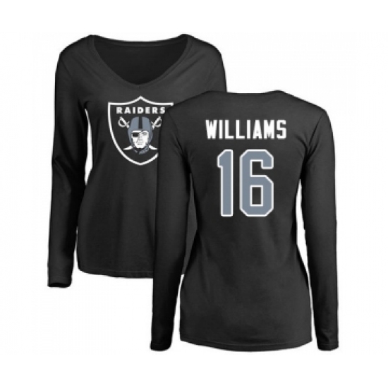 Football Women's Oakland Raiders #16 Tyrell Williams Black Name & Number Logo Long Sleeve T-Shirt - ujerseystore