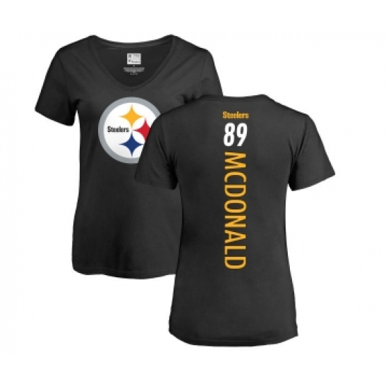 Football Women's Pittsburgh Steelers #89 Vance McDonald Black Backer Slim Fit T-Shirt - ujerseystore