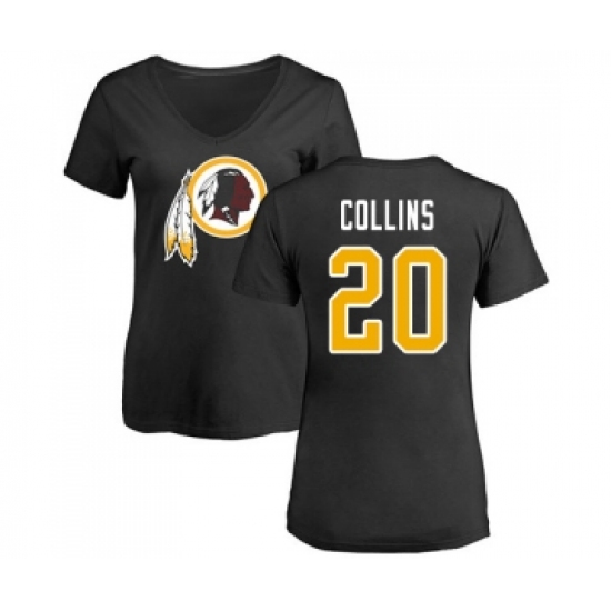 Football Women's Washington Redskins #20 Landon Collins Black Name & Number Logo T-Shirt - ujerseystore