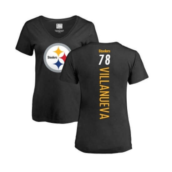 Football Women's Pittsburgh Steelers #78 Alejandro Villanueva Black Backer Slim Fit T-Shirt - ujerseystore