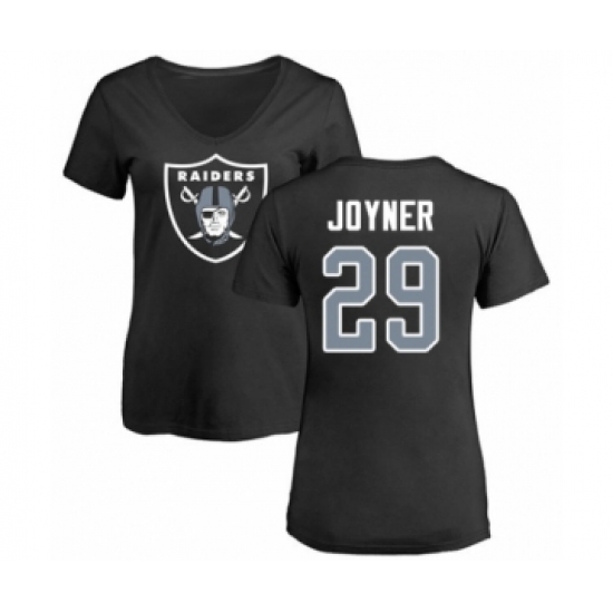 Football Women's Oakland Raiders #29 Lamarcus Joyner Black Name & Number Logo T-Shirt - ujerseystore