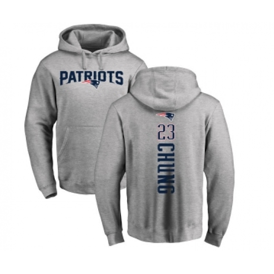 Football New England Patriots #23 Patrick Chung Ash Backer Pullover Hoodie - ujerseystore