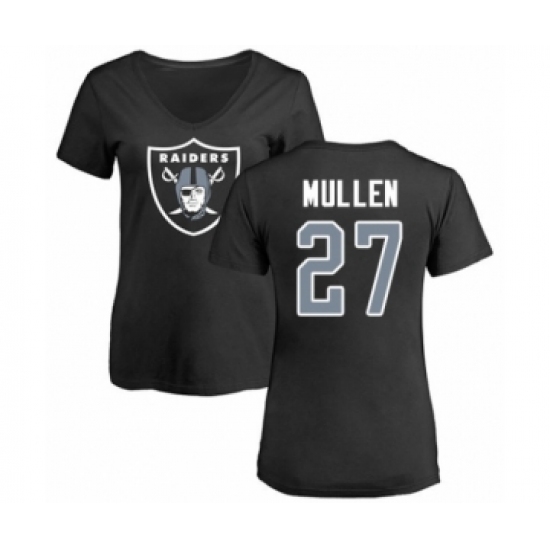 Football Women's Oakland Raiders #27 Trayvon Mullen Black Name & Number Logo T-Shirt - ujerseystore