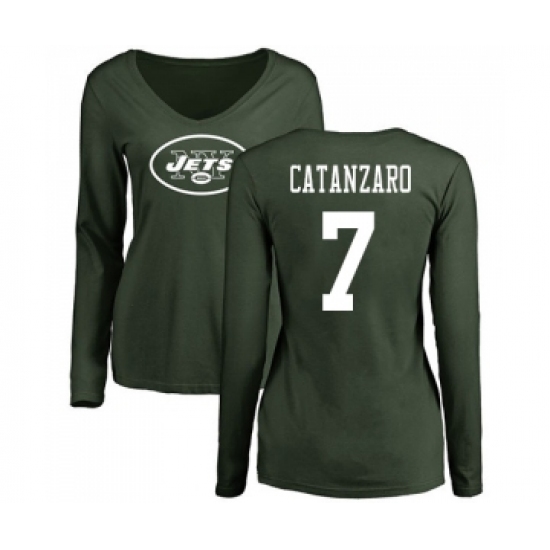 Football Women's New York Jets #7 Chandler Catanzaro Green Name & Number Logo Long Sleeve T-Shirt - ujerseystore