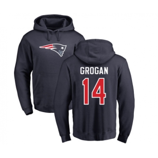 Football New England Patriots #14 Steve Grogan Navy Blue Name & Number Logo Pullover Hoodie - ujerseystore