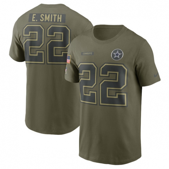 Men's Dallas Cowboys #22 Emmitt Smith Olive 2025 Salute to Service Name & Number T-Shirt - ujerseystore