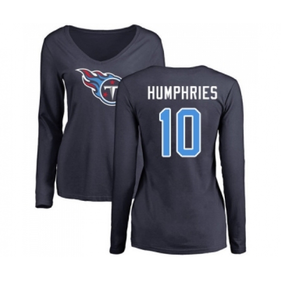 Football Women's Tennessee Titans #10 Adam Humphries Navy Blue Name & Number Logo Long Sleeve T-Shirt - ujerseystore