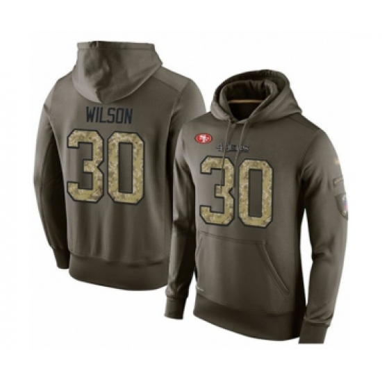 Football Men's San Francisco 49ers #30 Jeff Wilson Green Salute To Service Pullover Hoodie - ujerseystore