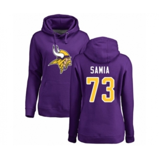 Football Women's Minnesota Vikings #73 Dru Samia Purple Name & Number Logo Pullover Hoodie - ujerseystore