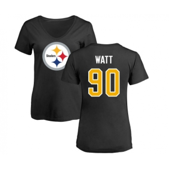 Football Women's Pittsburgh Steelers #90 T. J. Watt Black Name & Number Logo Slim Fit T-Shirt - ujerseystore
