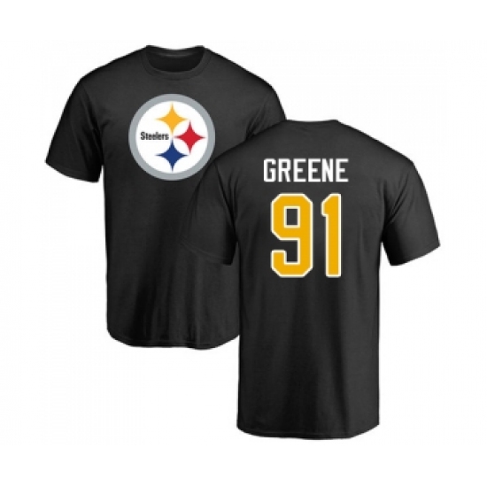 Football Pittsburgh Steelers #91 Kevin Greene Black Name & Number Logo T-Shirt - ujerseystore