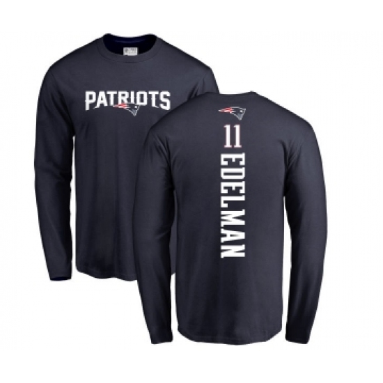 Football New England Patriots #11 Julian Edelman Navy Blue Backer Long Sleeve T-Shirt - ujerseystore