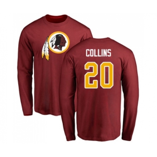 Football Washington Redskins #20 Landon Collins Maroon Name & Number Logo Long Sleeve T-Shirt - ujerseystore