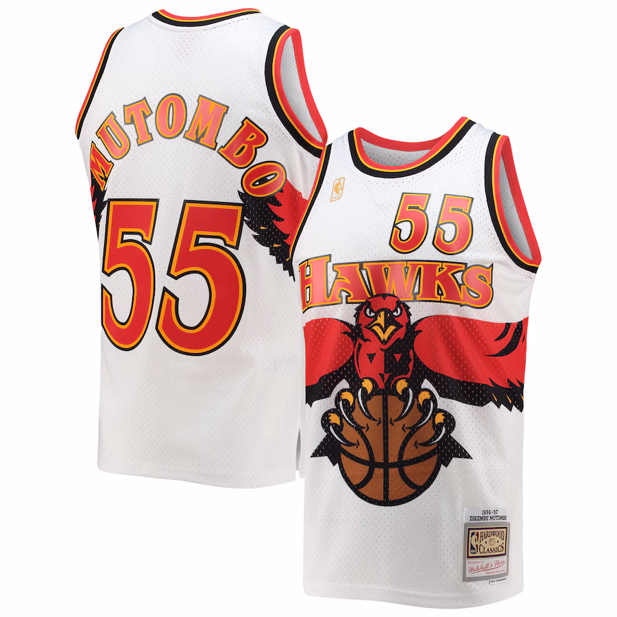Men's Atlanta Hawks Dikembe Mutombo Mitchell & Ness White 1996/97 Hardwood Classics Swingman Jersey - ujerseystore
