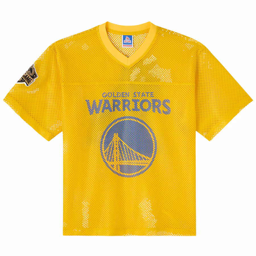 Men's Golden State Warriors OVO x NBA Gold Mesh Football Fashion Jersey - ujerseystore