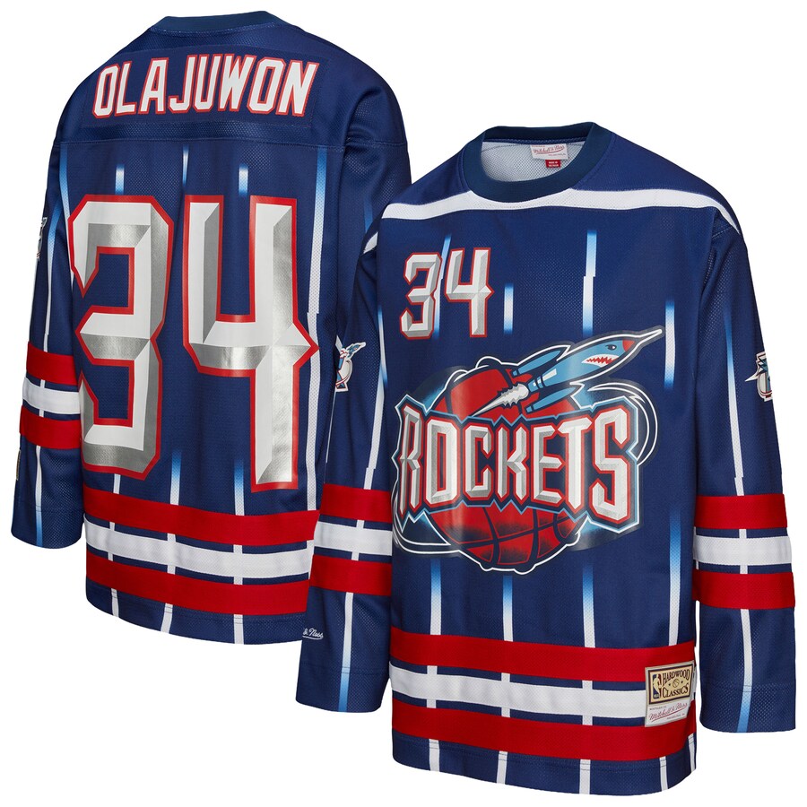 Unisex Houston Rockets Hakeem Olajuwon Mitchell & Ness Navy Maxxed Out Fashion Hockey Jersey - ujerseystore