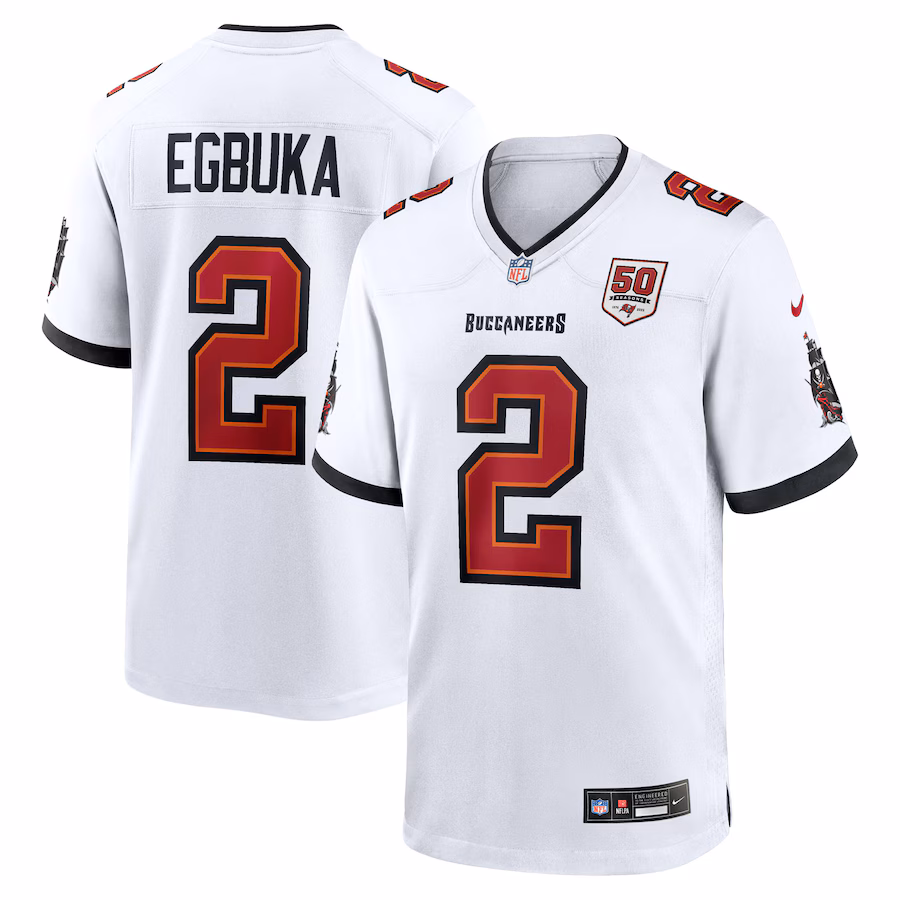 Men's Tampa Bay Buccaneers Emeka Egbuka Nike White 50th Season Game Jersey - ujerseystore