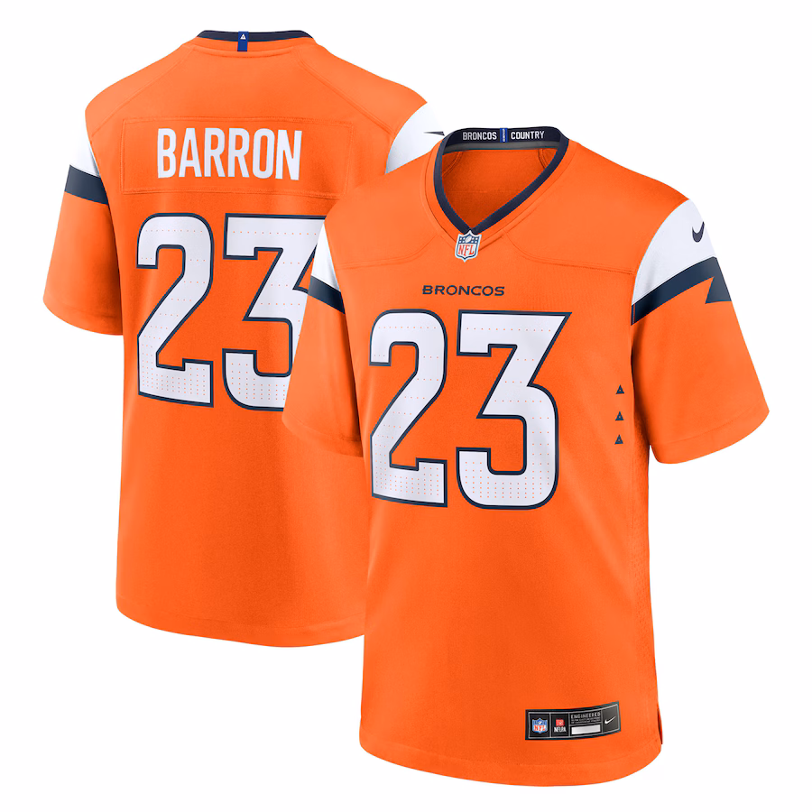 Men's Denver Broncos Jahdae Barron Nike Orange Team Game Jersey - ujerseystore