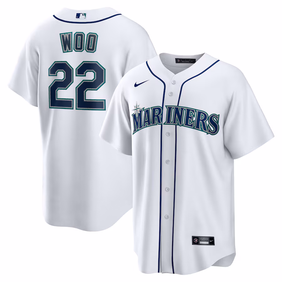 Men's Seattle Mariners Bryan Woo Nike White Home Replica Jersey - ujerseystore