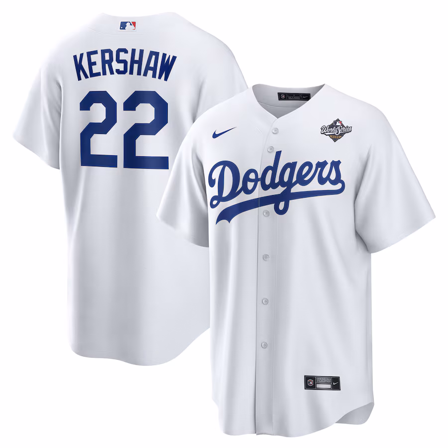 Men's Los Angeles Dodgers Clayton Kershaw Nike White 2025 World Series Home Replica Player Jersey - ujerseystore
