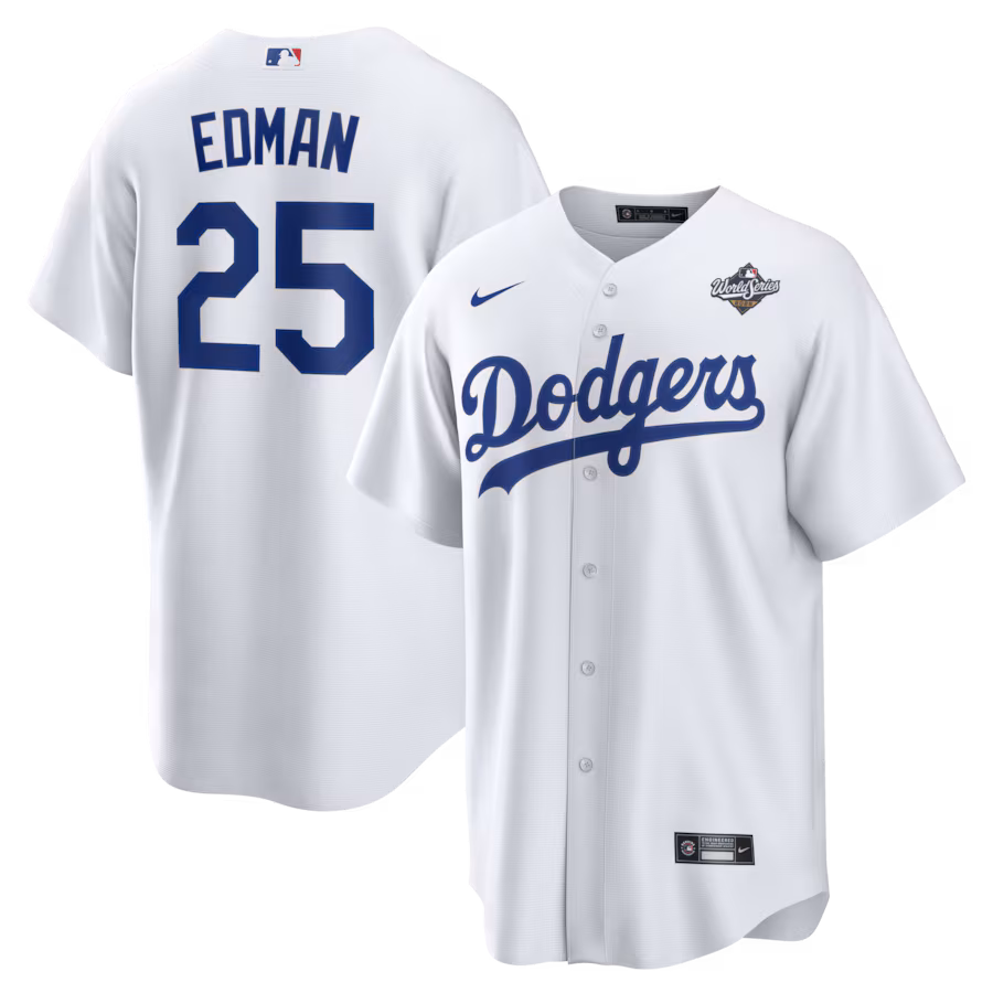 Men's Los Angeles Dodgers Tommy Edman Nike White 2025 World Series Home Replica Player Jersey - ujerseystore