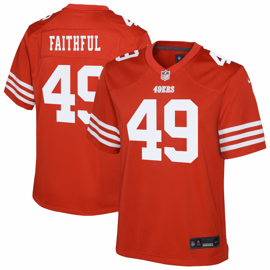 Youth San Francisco 49ers The Faithful Nike Scarlet Team Game Jersey - ujerseystore
