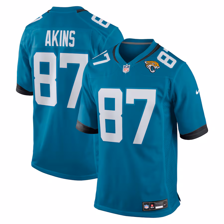 Men's Jacksonville Jaguars Jordan Akins Nike Teal Team Game Jersey - ujerseystore