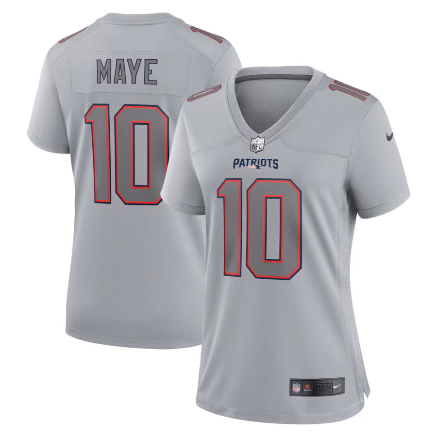 Women's New England Patriots Drake Maye Nike Gray Fashion Atmosphere Fashion Game Jersey - ujerseystore