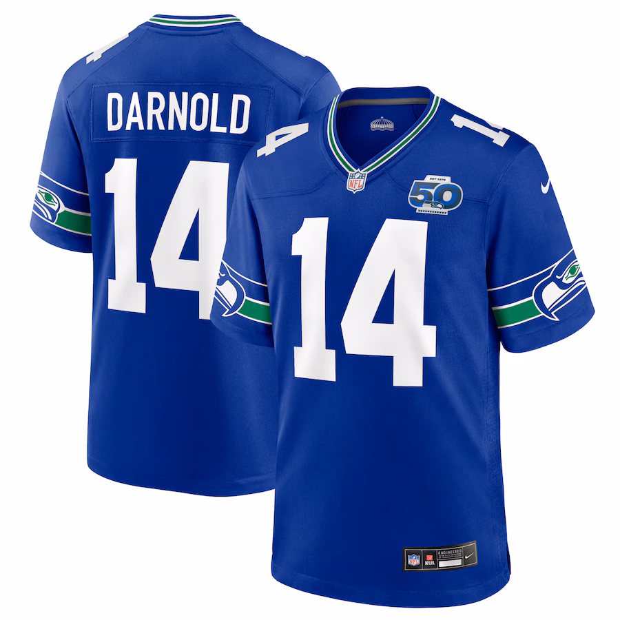 Men's Seattle Seahawks Sam Darnold Nike Royal Alternate 50th Season Game Jersey - ujerseystore