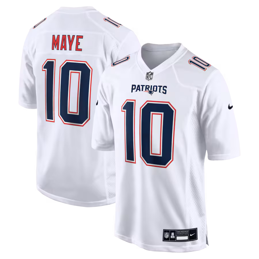 Men's New England Patriots Drake Maye Nike Tundra White Game Jersey - ujerseystore