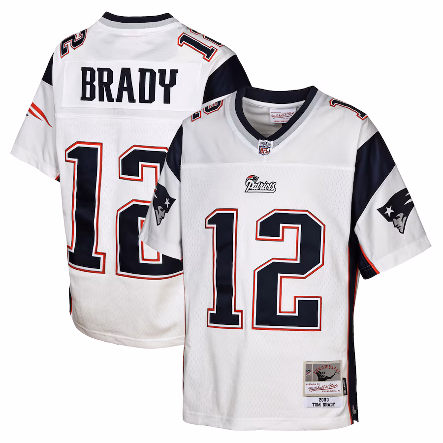 Youth New England Patriots Tom Brady Mitchell & Ness White 2000 Legacy Replica Jersey - ujerseystore