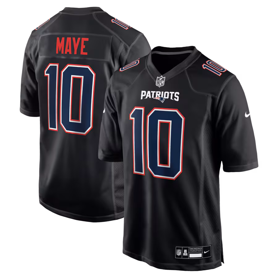 Men's New England Patriots Drake Maye Nike Carbon Black Game Jersey - ujerseystore