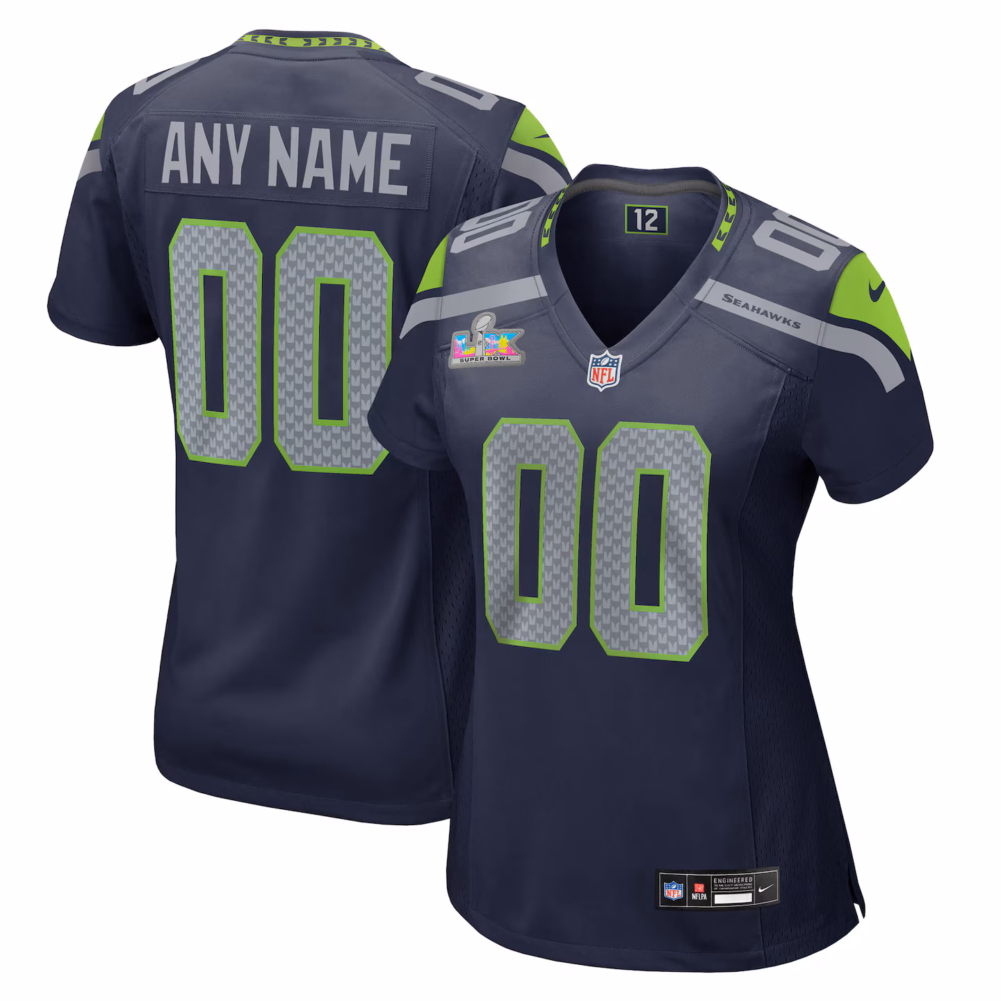 Women's Seattle Seahawks Nike College Navy Super Bowl LX Patch Custom Game Jersey - ujerseystore