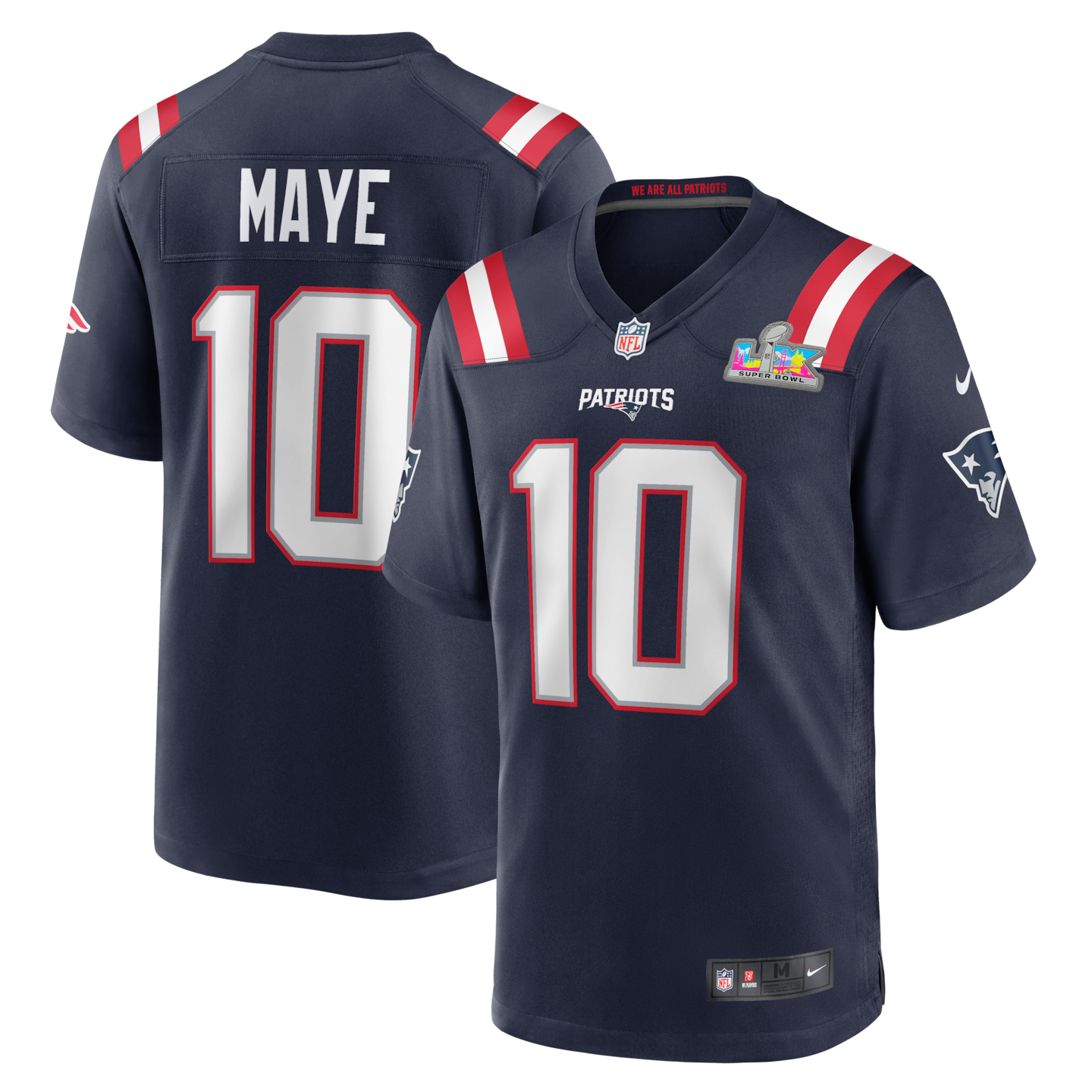 Men's New England Patriots Drake Maye Nike Navy Super Bowl LX Patch Game Jersey - ujerseystore