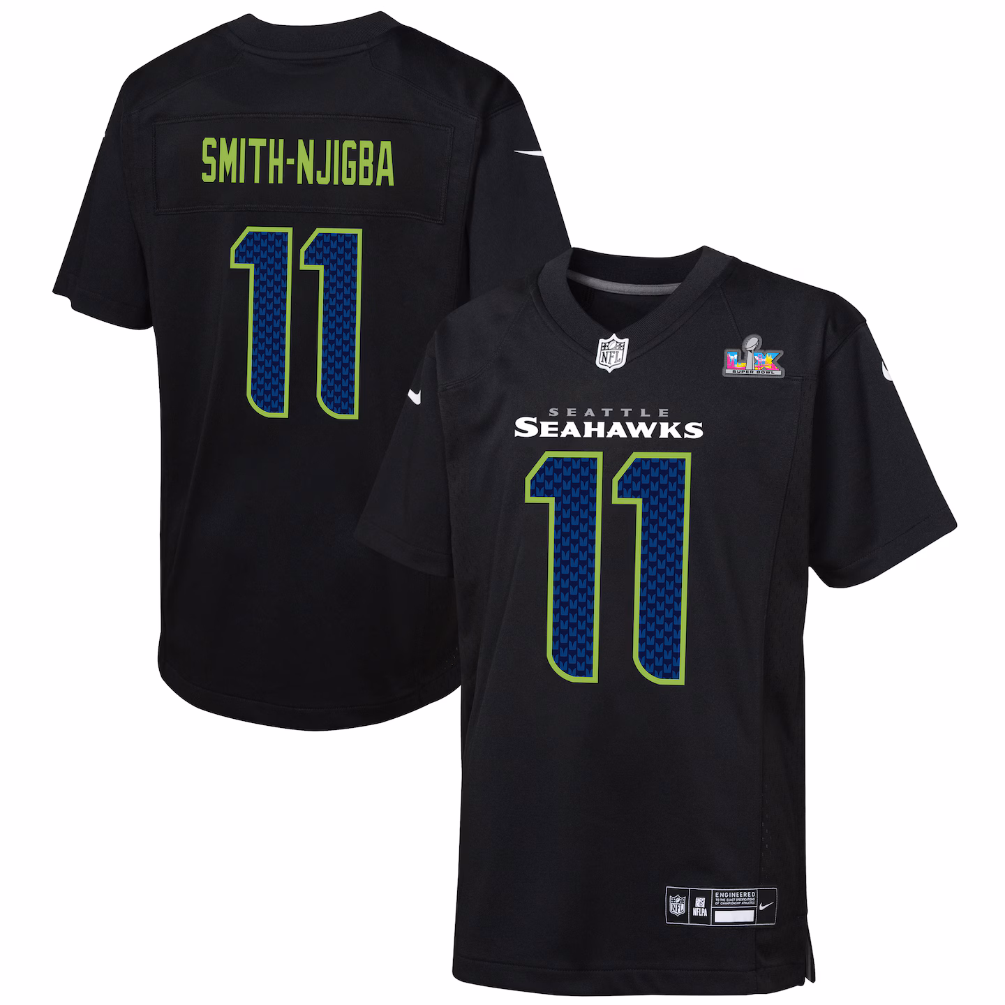 Youth Seattle Seahawks Jaxon Smith-Njigba Nike Black Super Bowl LX Patch Carbon Fashion Game Jersey - ujerseystore