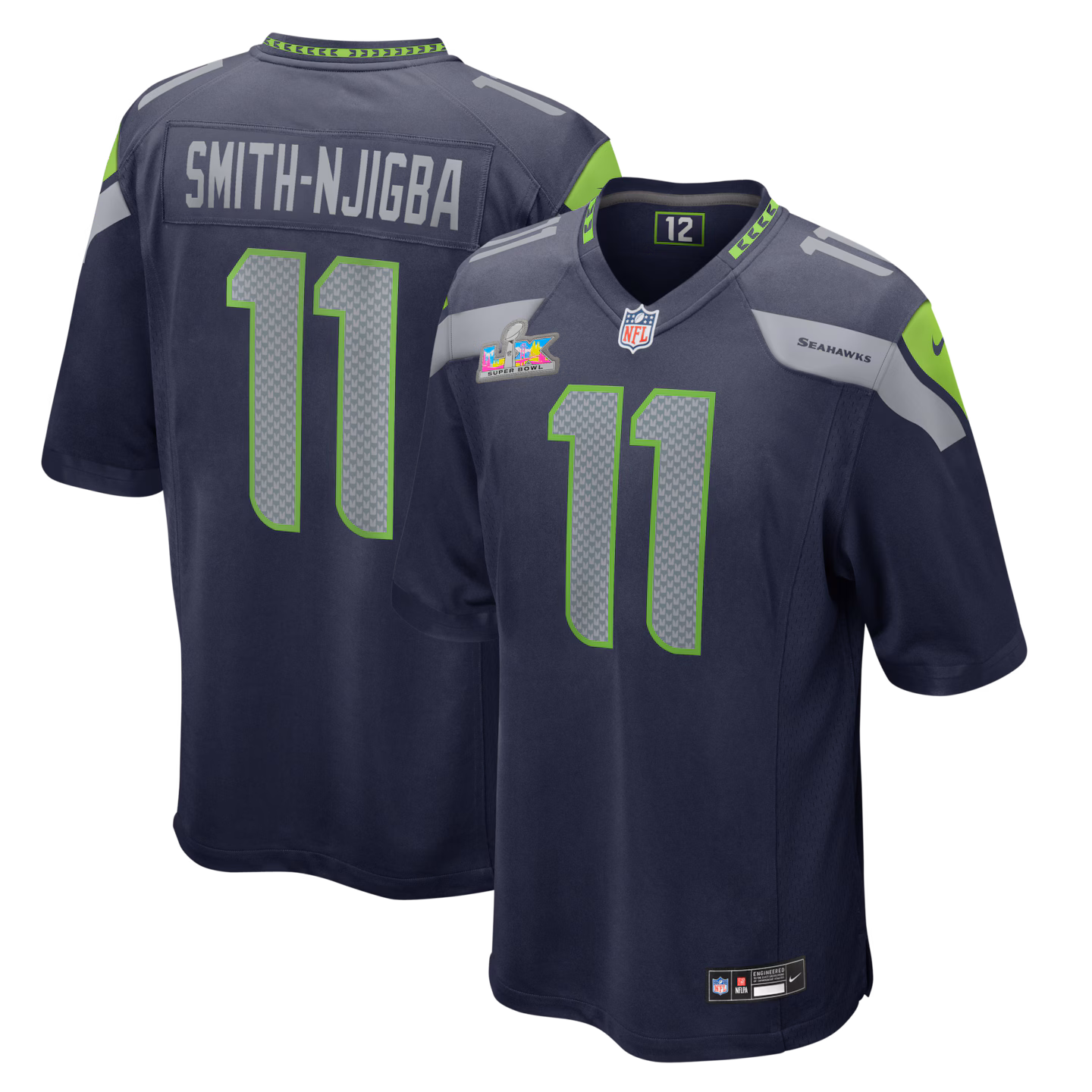 Men's Seattle Seahawks Jaxon Smith-Njigba Nike College Navy Super Bowl LX Patch Game Jersey - ujerseystore