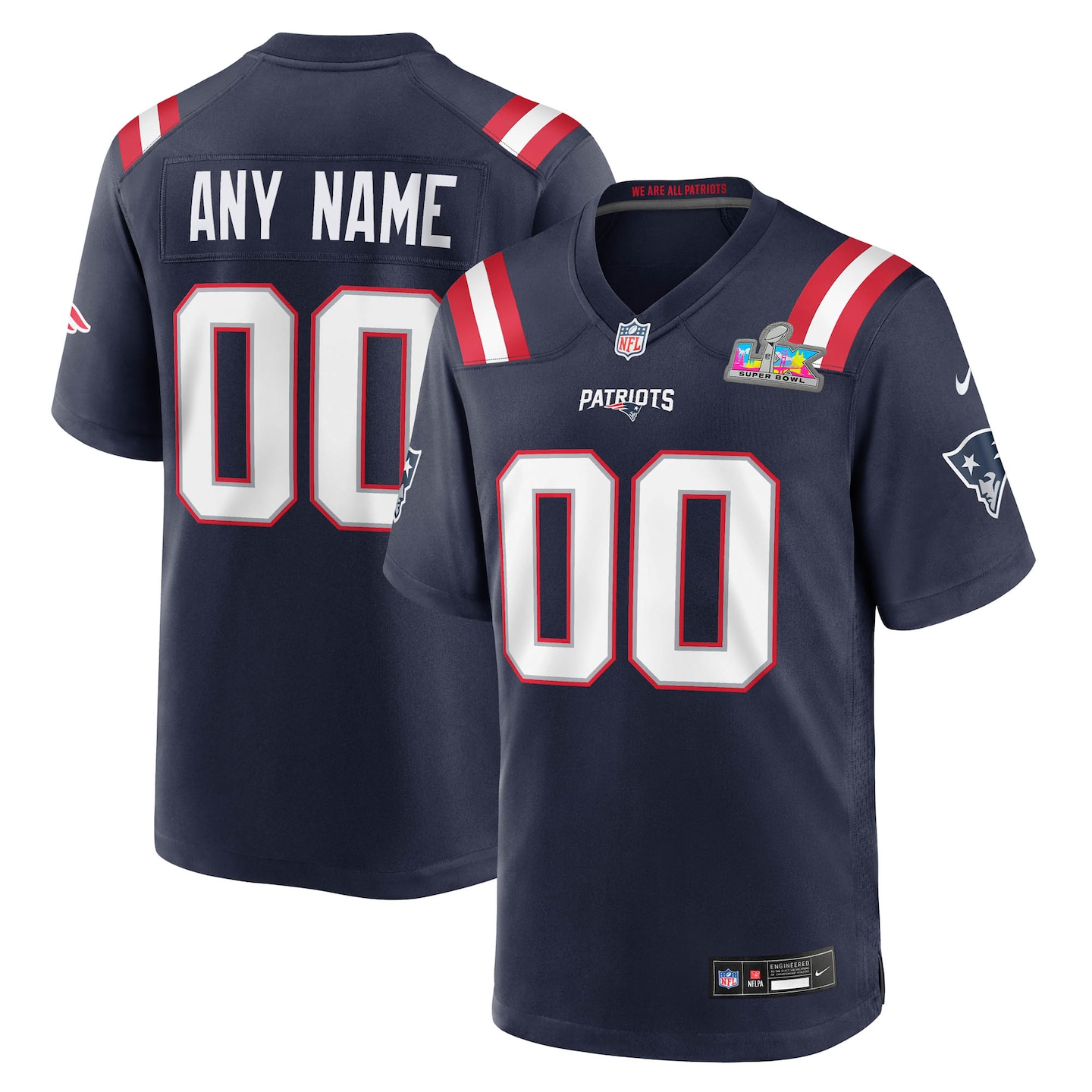 Men's New England Patriots Nike Navy Super Bowl LX Patch Custom Game Jersey - ujerseystore