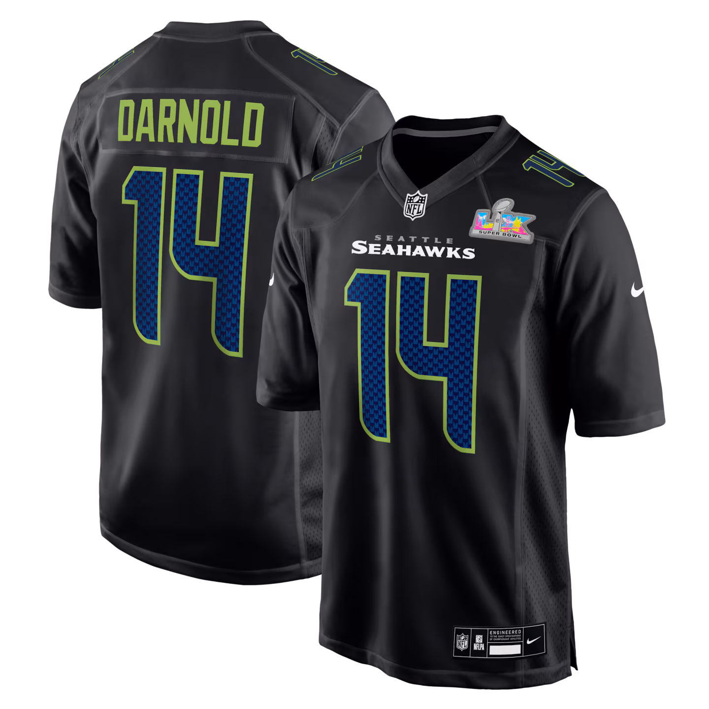 Men's Seattle Seahawks Sam Darnold Nike Black Super Bowl LX Patch Carbon Fashion Game Jersey - ujerseystore