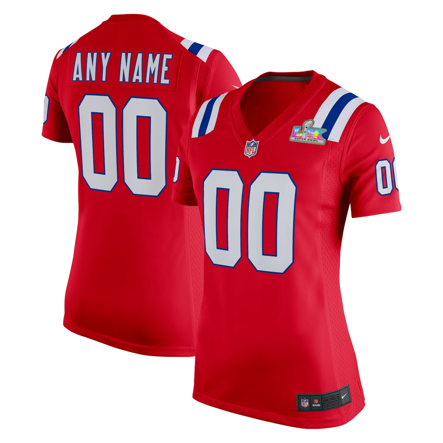 Women's New England Patriots Nike Red Super Bowl LX Patch Custom Game Jersey - ujerseystore